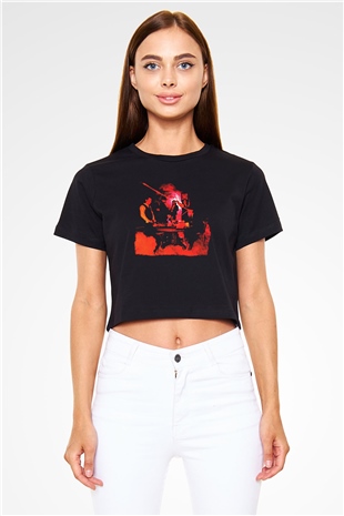Blue Oyster Cult Baskılı Siyah Crop Top Kadın Tişört - Tshirt
