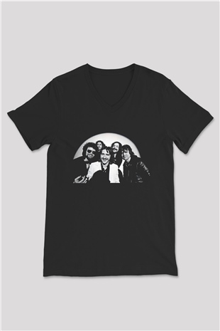 Blue Oyster Cult Baskılı Unisex Siyah V Yaka Tişört - Tshirt
