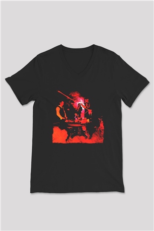 Blue Oyster Cult Baskılı Unisex Siyah V Yaka Tişört - Tshirt