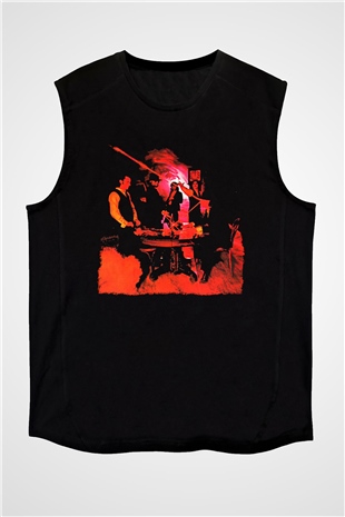 Blue Oyster Cult Baskılı Unisex Siyah Kolsuz Tişört - Tshirt