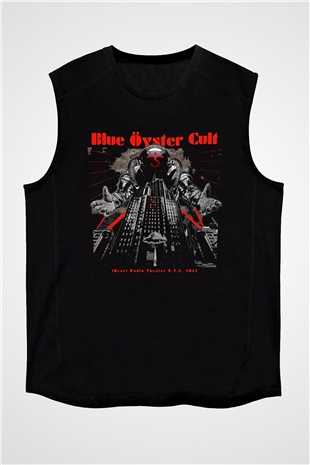 Blue Oyster Cult Baskılı Unisex Siyah Kolsuz Tişört - Tshirt