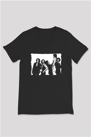 Blue Oyster Cult Baskılı Unisex Siyah V Yaka Tişört - Tshirt