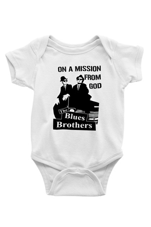 Blues Brothers Baskılı Beyaz Unisex Bebek Body - Zıbın