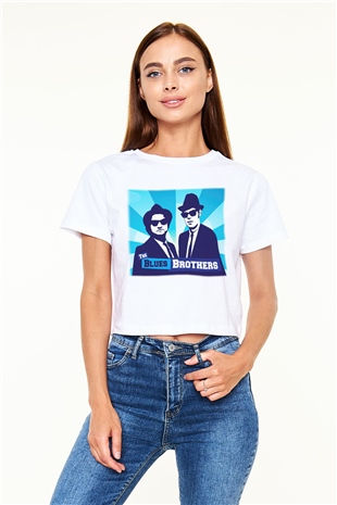 Blues Brothers Beyaz Croptop Tişört