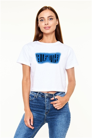 Blues Brothers Beyaz Croptop Tişört