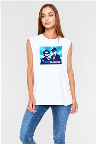 Blues Brothers Beyaz Unisex Kolsuz Tişört