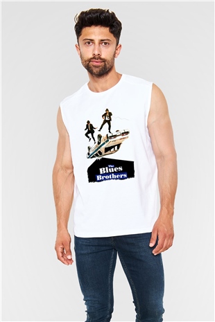 Blues Brothers Beyaz Unisex Kolsuz Tişört