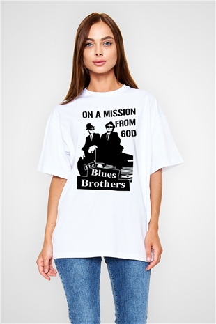 Blues Brothers Beyaz Unisex Oversize Tişört T-Shirt