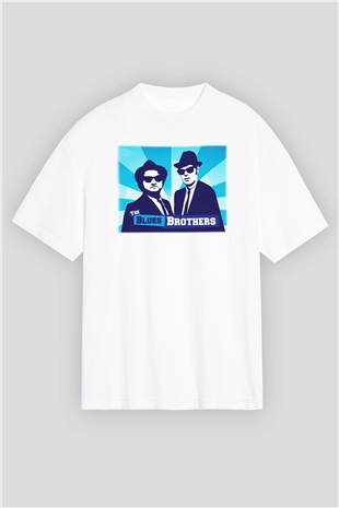 Blues Brothers Beyaz Unisex Oversize Tişört T-Shirt