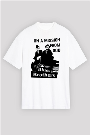 Blues Brothers Beyaz Unisex Oversize Tişört T-Shirt