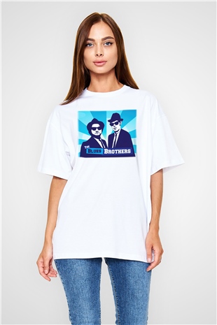 Blues Brothers Beyaz Unisex Oversize Tişört T-Shirt
