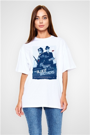 Blues Brothers Beyaz Oversize Tişört Oversize T-shirt
