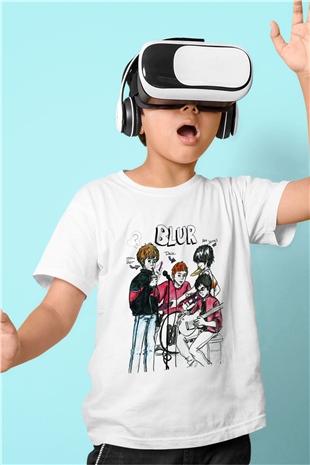 Blur Baskılı Beyaz Unisex Çocuk Tişört
