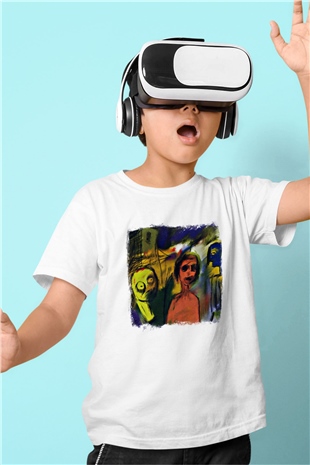 Blur Baskılı Unisex Beyaz Çocuk Tişört