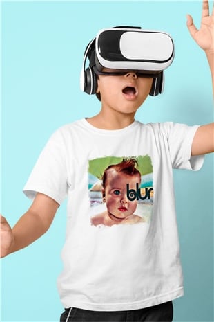 Blur Baskılı Unisex Beyaz Çocuk Tişört