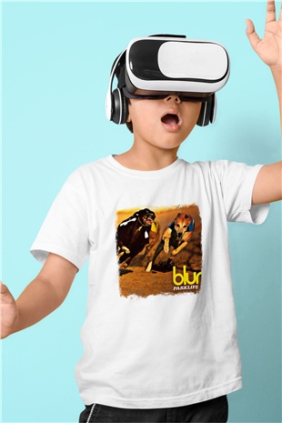 Blur Baskılı Unisex Beyaz Çocuk Tişört