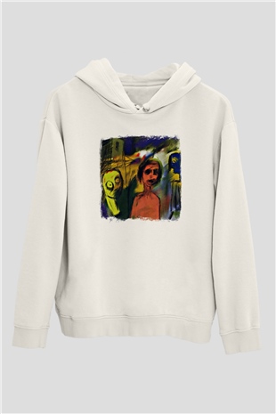 Blur Baskılı Unisex Beyaz Hoodie