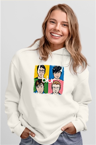 Blur Baskılı Unisex Beyaz Hoodie