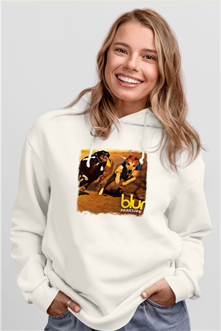 Blur Baskılı Unisex Beyaz Hoodie