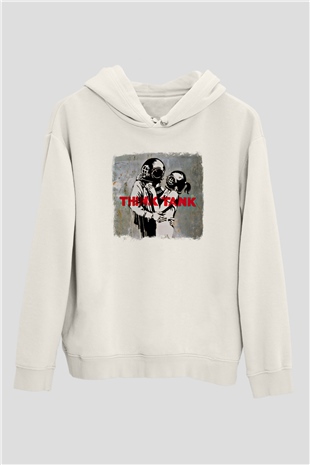 Blur Baskılı Unisex Beyaz Hoodie
