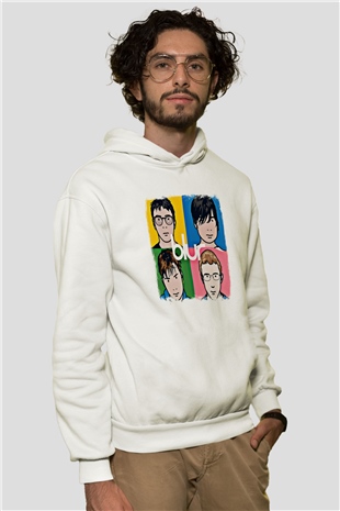 Blur Baskılı Unisex Beyaz Hoodie
