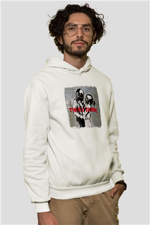 Blur Baskılı Unisex Beyaz Hoodie