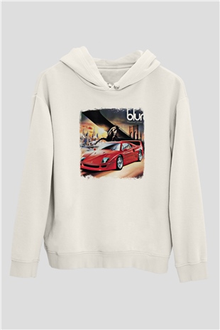Blur Baskılı Unisex Beyaz Hoodie