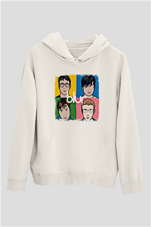 Blur Baskılı Unisex Beyaz Hoodie