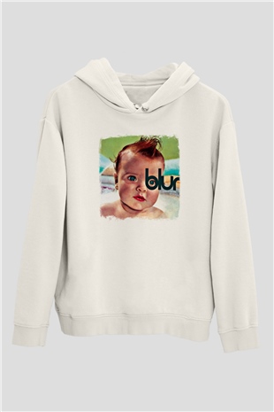 Blur Baskılı Unisex Beyaz Hoodie