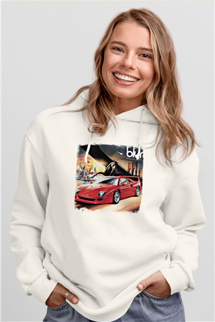 Blur Baskılı Unisex Beyaz Hoodie