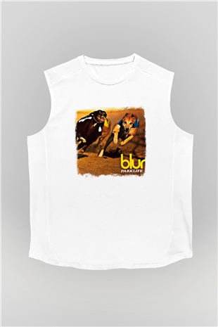 Blur Baskılı Unisex Beyaz Kolsuz Tişört