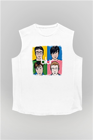 Blur Baskılı Unisex Beyaz Kolsuz Tişört
