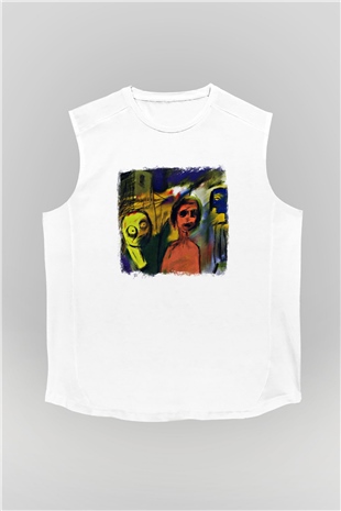 Blur Baskılı Unisex Beyaz Kolsuz Tişört