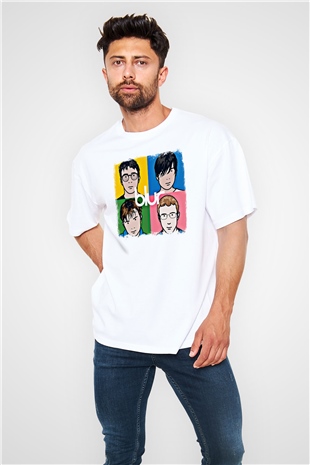 Blur Baskılı Unisex Beyaz Oversize Tişört