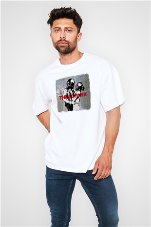 Blur Baskılı Unisex Beyaz Oversize Tişört