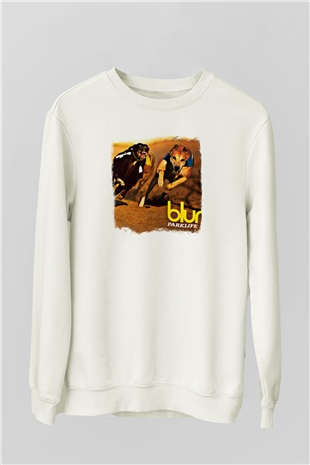 Blur Baskılı Unisex Beyaz Sweatshirt