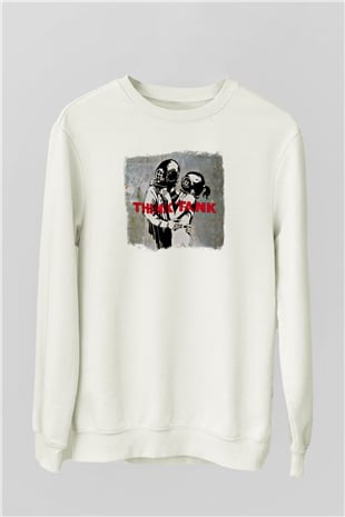 Blur Baskılı Unisex Beyaz Sweatshirt