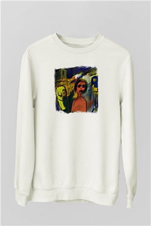 Blur Baskılı Unisex Beyaz Sweatshirt
