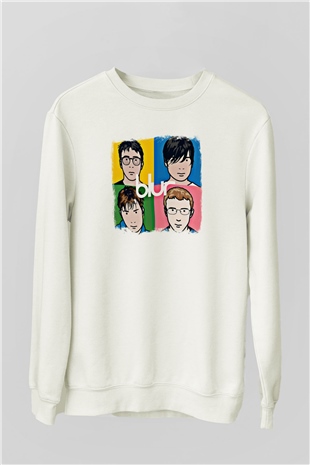 Blur Baskılı Unisex Beyaz Sweatshirt