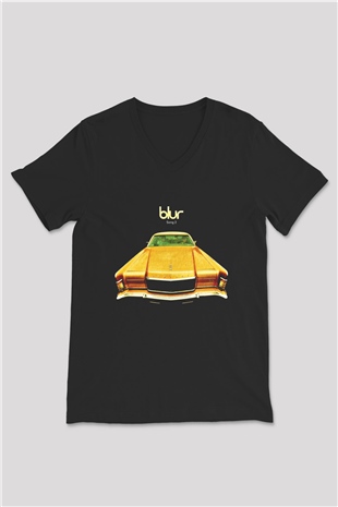 Blur Baskılı Unisex Siyah V Yaka Tişört