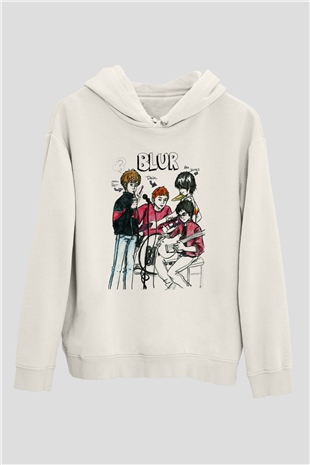 Blur Beyaz Unisex Kapşonlu Sweatshirt