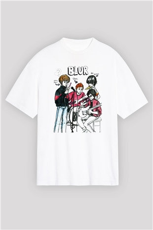 Blur Beyaz Unisex Oversize Tişört T-Shirt