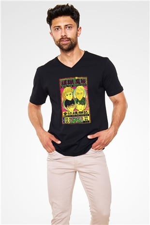 Blur Siyah Unisex V Yaka Tişört T-Shirt
