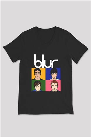 Blur Siyah Unisex V Yaka Tişört T-Shirt
