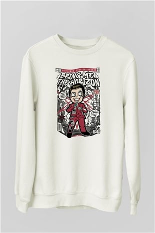 BMTH Baskılı Unisex Beyaz Sweatshirt