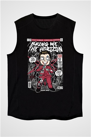 BMTH Baskılı Unisex Siyah Kolsuz Tişört