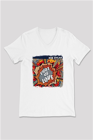 Bob Dylan Baskılı Unisex Beyaz V Yaka Tişört