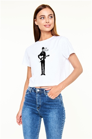 Bob Dylan Beyaz  Crop Top Tişört