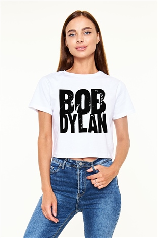 Bob Dylan Beyaz Croptop Tişört
