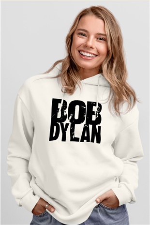 Bob Dylan Beyaz Unisex Kapşonlu Sweatshirt